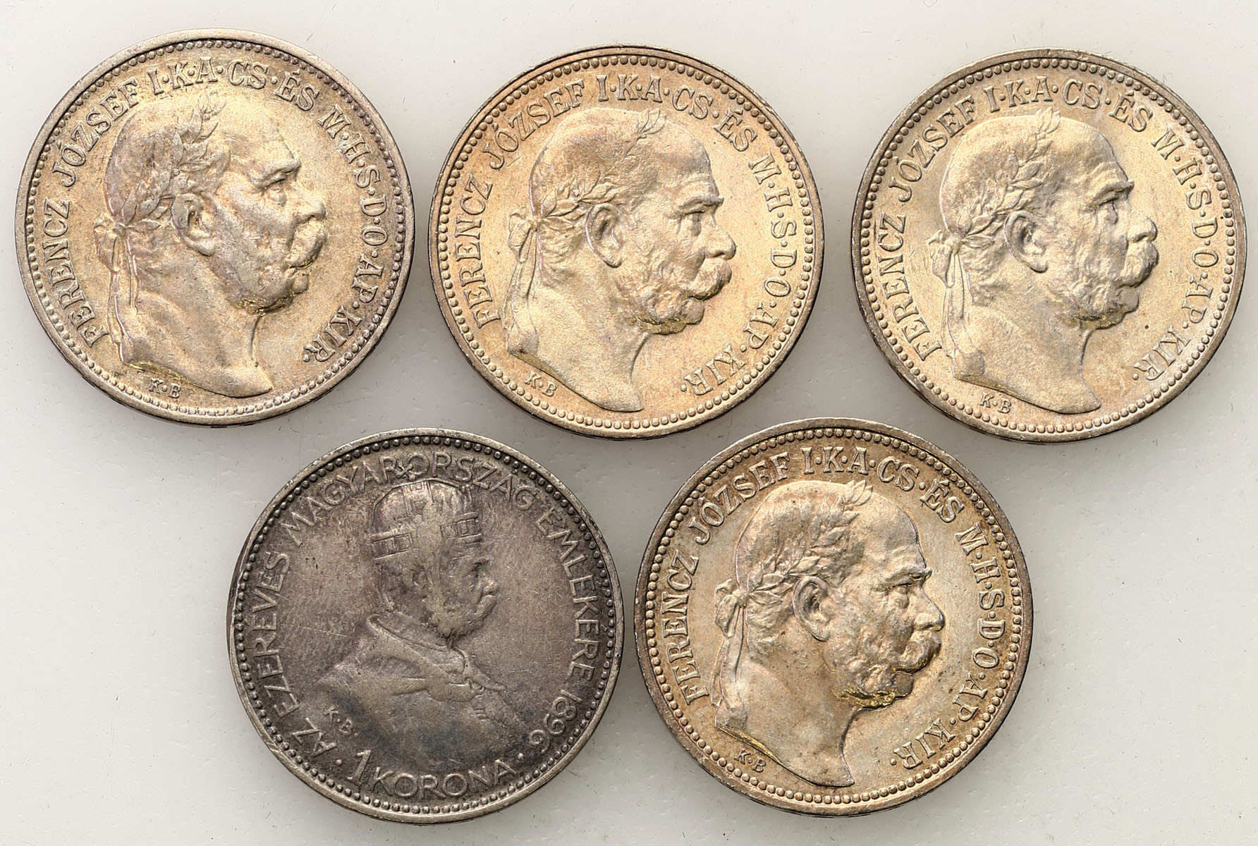 Węgry, Franciszek Józef I (1848-1916). 1 korona 1896-1916, zestaw 5 monet